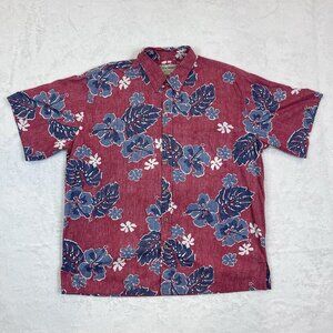 Cooke Street Hawaiian Shirt‎ 2XL XXL Red Blue Hibiscus Front Pocket